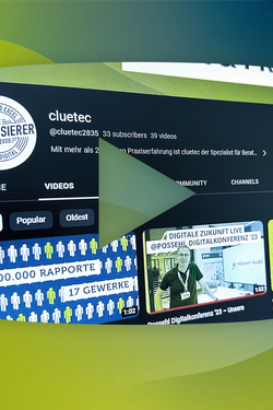 Photographed YouTube start screen from cluetec with small triangle over it