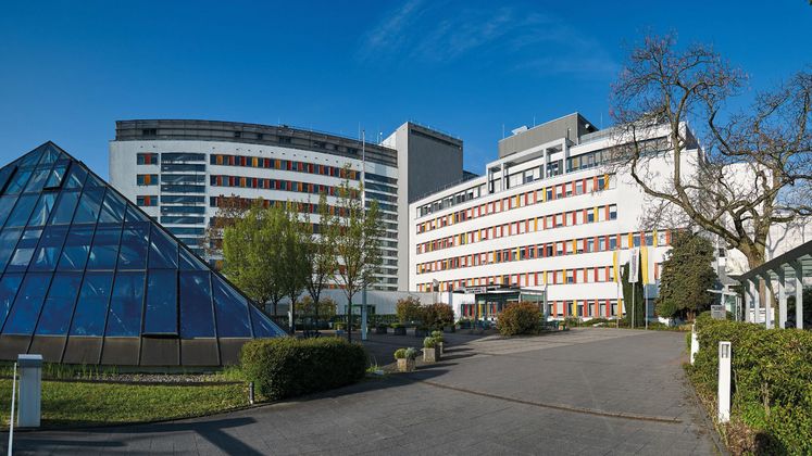 Sankt Katharinen Hospital Building Frankfurt on a sunny day